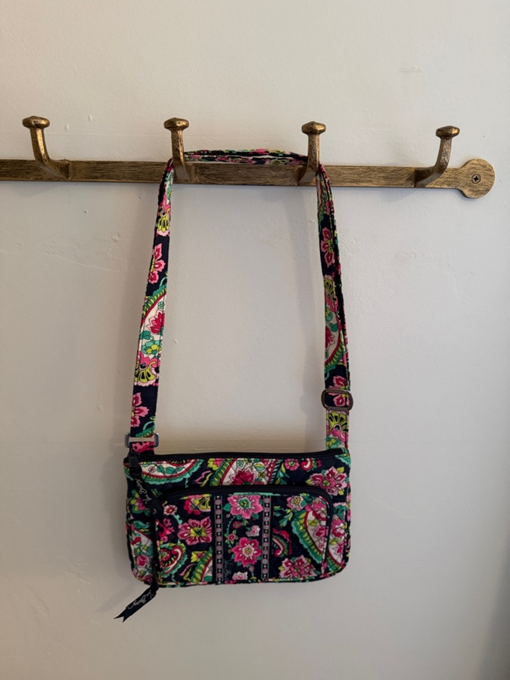 Vera Bradley Navy Floral Paisley Crossbody with Pink & Green Accents